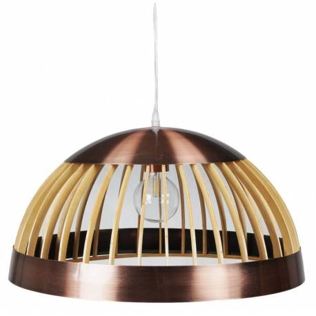 Suspension Rayon Cuivrée Athezza Luminaire Moderne Eclairage à Suspendre en Métal Cuivré et Bois Naturel 50x50cm
