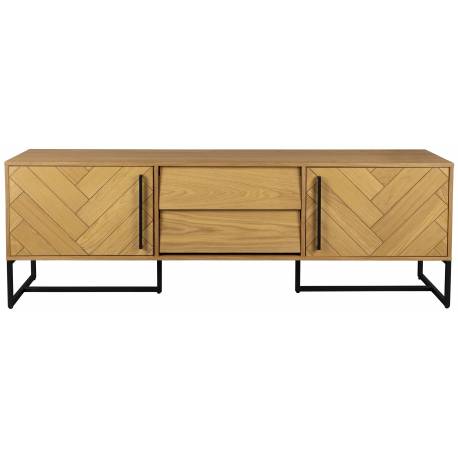 Meuble TV Class Dutchbone Meuble de Rangement Design Industriel Vintage en Acier et Bois Plaqué Chêne Naturel 45x60x180cm