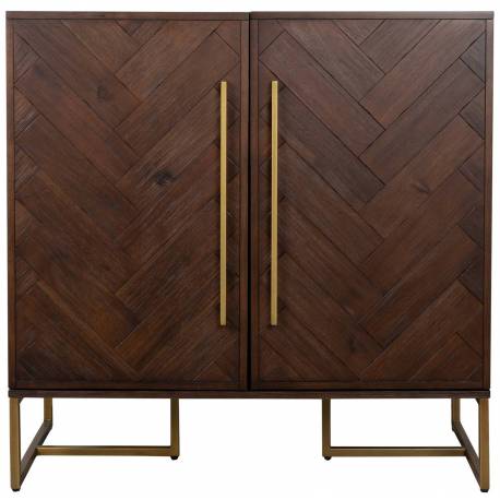 Meuble Bar Vinothèque Class Bahut Dutchbone Design Industriel Vintage en Acier et Bois Plaqué Acacia Noyer 50x100x100cm