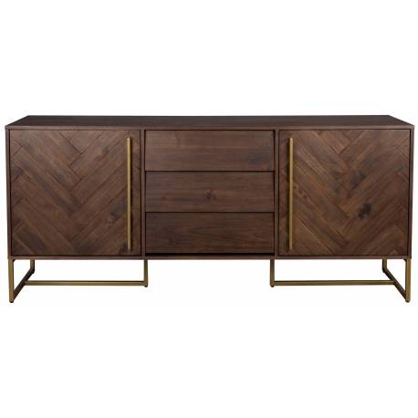 Buffet Meuble Class Bahut Dutchbone Design Industriel Vintage en Acier et Bois Plaqué Acacia Noyer 45x80x180cm