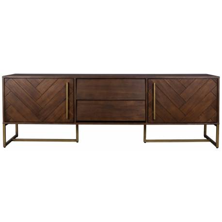 Meuble TV Class Dutchbone Meuble de Rangement Design Industriel Vintage en Acier et Bois Plaqué Acacia Noyer 45x60x180cm