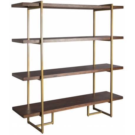 Etagère Class Dutchbone Colonne de Rangement Design Seventies en Acier et Placage acacia couleur Noyer 40x140x146cm