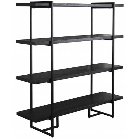 Etagère Class Dutchbone Colonne de Rangement Salon Vintage en Acier et Placage Acacia finition Noire 40x140x146cm