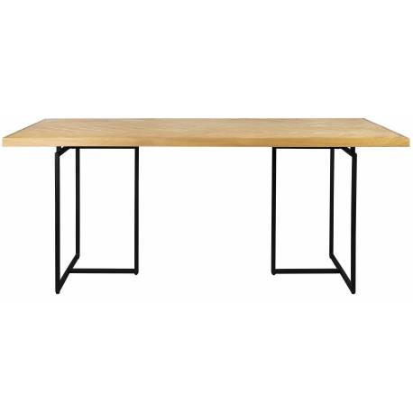 Table Rectangulaire Class Dutchbone Table de Repas Salon Design Vintage en Acier et Bois Plaqué Chêne Naturel 75x90x220cm