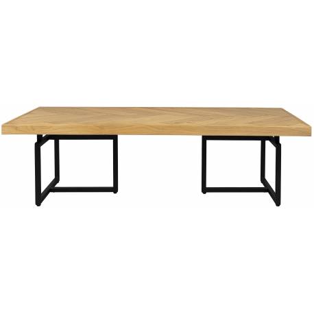 Table Basse Class Dutchbone Table de Salon Design Vintage en Acier et Bois Plaqué Chêne Naturel 35x60x120cm