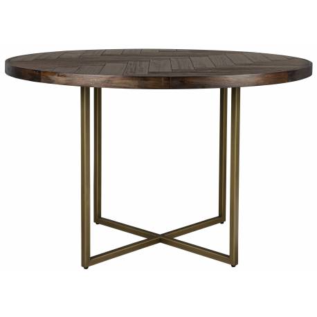 Table Ronde Class Dutchbone Table de Repas Salon Design Vintage en Acier et Bois Plaqué Acacia Noyer 75x120x120cm
