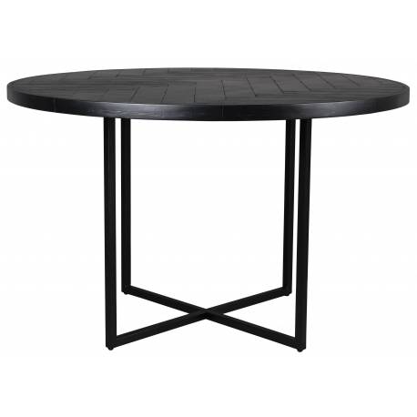 Table Ronde Class Dutchbone Table de Repas Salon Design Vintage en Acier et Bois Plaqué Acacia Noir 75x120x120cm