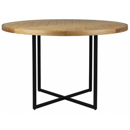 Table Ronde Class Dutchbone Table de Repas Salon Design Vintage en Acier et Bois Plaqué Chêne Naturel 75x120x120cm