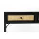 Console Guuji Woody Table d'Appoint Meuble de Rangement Bureau Design en Bois, Métal Noir et Cannage Rotin Naturel 40x76x120cm