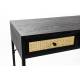 Console Guuji Woody Table d'Appoint Meuble de Rangement Bureau Design en Bois, Métal Noir et Cannage Rotin Naturel 40x76x120cm