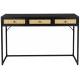Console Guuji Woody Table d'Appoint Meuble de Rangement Bureau Design en Bois, Métal Noir et Cannage Rotin Naturel 40x76x120cm