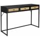Console Guuji Woody Table d'Appoint Meuble de Rangement Bureau Design en Bois, Métal Noir et Cannage Rotin Naturel 40x76x120cm