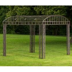 Grande Tonnelle fer forgé et fonte marron Pergola carrée Kiosque de jardin