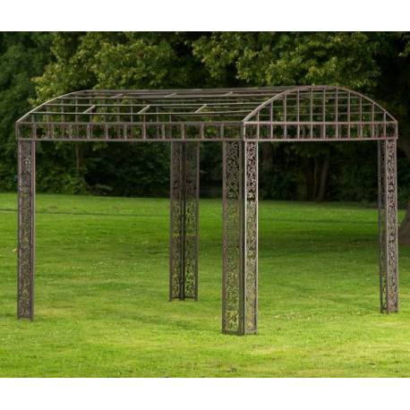 Grande Tonnelle fer forgé et fonte marron Pergola carrée Kiosque de jardin