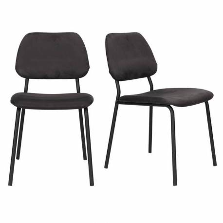 Lot de 2 Chaises Darby Noir Dutchbone Duo d'Assises de Table Sièges Modernes en Métal et Tissu Noir 45x58x93cm
