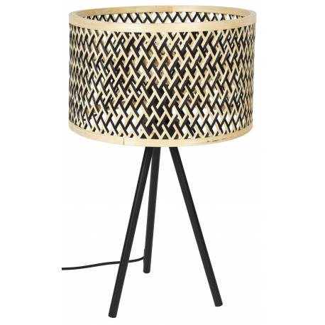 Lampe de Table Isla Bamboo Woody Luminaire sur Trépied Eclairage Moderne en Métal Noir et Bambou Naturel et Noir 55x33x33cm