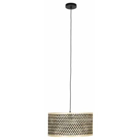 Suspension Petite Isla Bamboo Woody Luminaire Moderne Eclairage en Métal Noir et Bambou Naturel et Noir 33x33x153cm