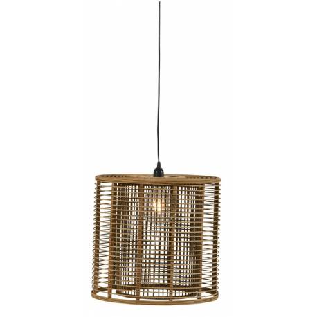 Suspension Nelle Athezza Luminaire à Suspendre Eclairage en Bois Naturel et Métal Noir 40x40x42cm