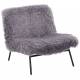 Fauteuil Domme Athezza Assise de Salon Moderne Siège en Fausse Fourrure Grise, Bois et Métal Noir 73x77x84cm