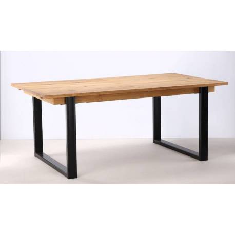 Table Extensible Sierra Athezza Table de Salle à Manger en Bois Naturel et Métal Noir 78x90x180-260cm