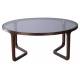 Table Basse Ronde Arco Athezza Guéridon Moderne Bout de Canapé en Frêne Naturel et Verre Trempé Fumé 36x90x90cm