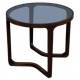 Table Basse Ronde Arco Athezza Guéridon Moderne Bout de Canapé en Frêne Naturel et Verre Trempé Fumé 45x55x55cm