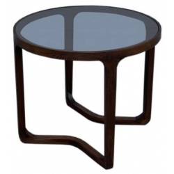 Table Basse Ronde Arco Athezza Guéridon Moderne Bout de Canapé en Frêne Naturel et Verre Trempé Fumé 45x55x55cm