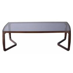 Table Basse Rectangulaire Arco Athezza Guéridon Moderne Bout de Canapé en Frêne Naturel et Verre Trempé Fumé 36x80x120cm