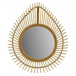 Miroir Bambou Larme Athezza Décoration Murale Bohème Glace Amande en Verre et Bambou Naturel 2x65x78cm