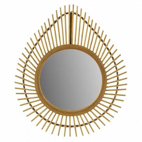 Miroir Bambou Larme Athezza Décoration Murale Bohème Glace Amande en Verre et Bambou Naturel 2x65x78cm