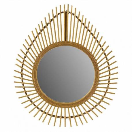 Miroir Bambou Larme Athezza Décoration Murale Bohème Glace Amande en Verre et Bambou Naturel 2x79x94cm