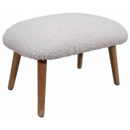 Pouf Tabouret Névez Athezza Repose Pieds Assise d'Appoint en Bois et Tissu Bouclettes Blanc 40x40x60cm
