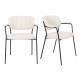 Lot de 2 Fauteuils de Table Jolien Woody Duo de Chaises Assises en Métal Noir et Tissu Bouclettes Blanc 56x60,5x78cm