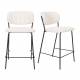 Duo de Tabourets de Comptoir Jolien Woody Chaises de Bar Sièges Hauts en Métal Noir et Tissu Bouclettes Blanc 48x54x89cm