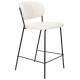 Duo de Tabourets de Comptoir Jolien Woody Chaises de Bar Sièges Hauts en Métal Noir et Tissu Bouclettes Blanc 48x54x89cm