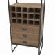 Armoire à Vin Cargo Etagère Colonne Meuble de Rangement Bar en Métal Gris Anthracite et Pin Naturel 38x54x165cm
