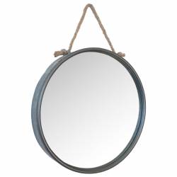 Miroir Mural Acier avec Corde Glace Ronde à Suspendre Effet Zinc 4x40x52,5cm