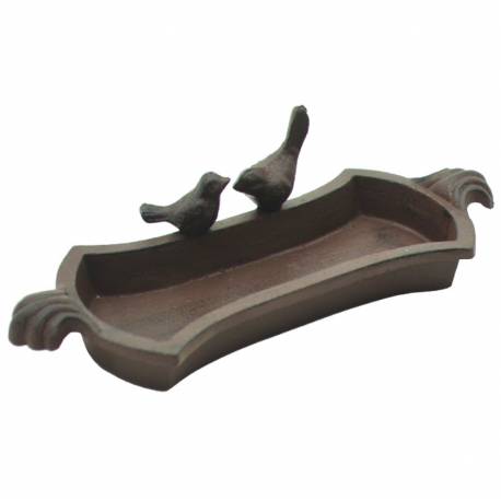Bain à Oiseau Fonte Marron Mangeoire à Poser Grainetier Abreuvoir Bain d'Oiseau Patiné 7x13x30cm