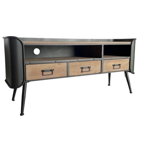 Meuble TV Cargo Meuble de Rangement Style Industriel Enfilade en Métal Gris Anthracite et Pin Naturel 37x64x140cm