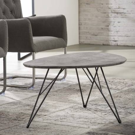 Table de Salon 3D Texture Hinsk Table d'Appoint forme Galet en Métal Noir 42x60x90cm