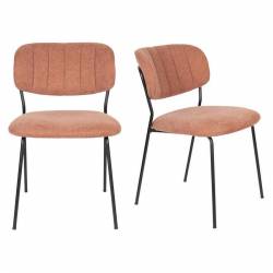 Duo de Chaises Jolien Woody Chaises de Table Acier Noir et Rose Poudré