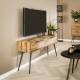 Meuble TV Teca Strip Console Acier et Teck Enfilade sur Pied Design 30x57x130cm