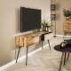 Meuble TV Teca Strip Console Acier et Teck Enfilade sur Pied Design 30x57x130cm