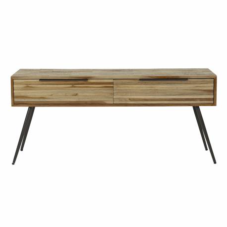 Meuble TV Teca Strip Console Acier et Teck Enfilade sur Pied Design 30x57x130cm