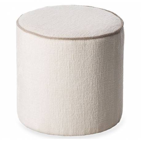 Pouf Burelles Blanc Taupe Athezza Repose-Pied Rétro Assise d'Appoint en Bois et Tissu Blanc et Taupe 40x40x40cm