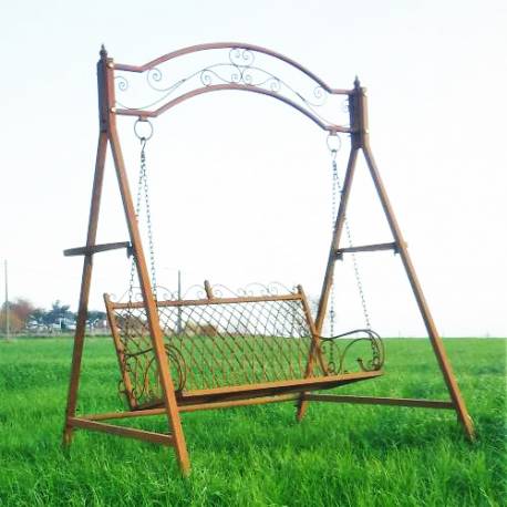 Grande Balancelle de Charme Balançoire pour 2-3 Places Mobilier de Jardin en Métal Oxydé 153x210x217cm