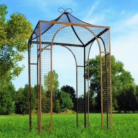 Arche Décorative Carrée Façon Cage Passage de Jardin en Acier Oxydé 125x125x250cm
