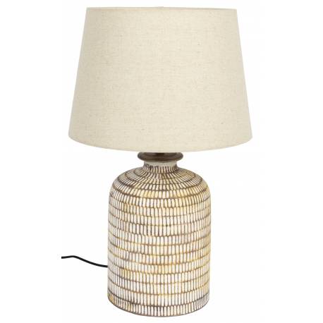 Lampe de Table Russel Dutchbone Luminaire à Poser Céramique et Abat-Jour en Lin 38x38x62cm