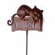 Tuteur de Jardin Panneau Écriteau Bienvenue Motif Chat Marron en Métal 7x31x130cm