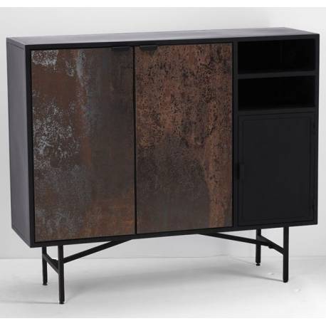 Buffet Haut Rasty Athezza Cabinet Effet Métallisé Meuble de Rangement Métal et Bois 40x111x132cm